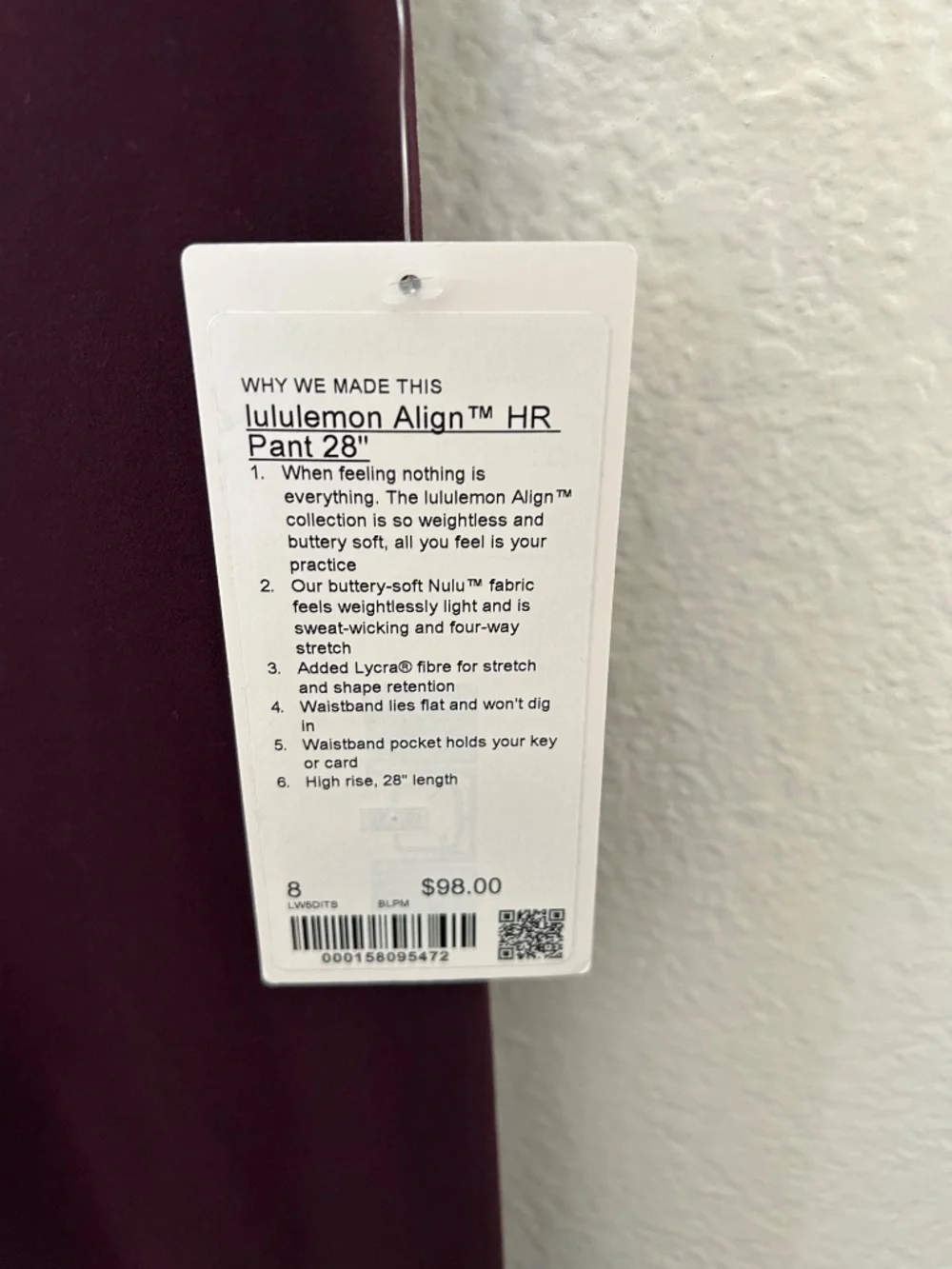 Lululemon Align High Rise size 8 NWT - Picture 6 of 6
